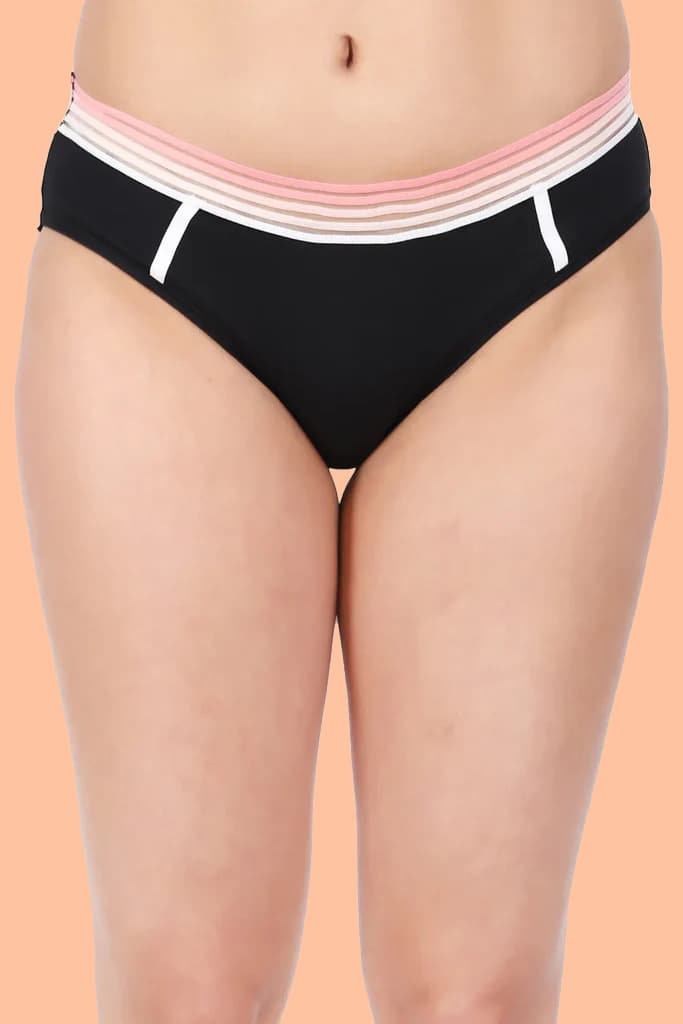 Amour Secrt Women's Cotton Lycra With Designer Broad Waist band Mid Rise Hipster Panty P1660