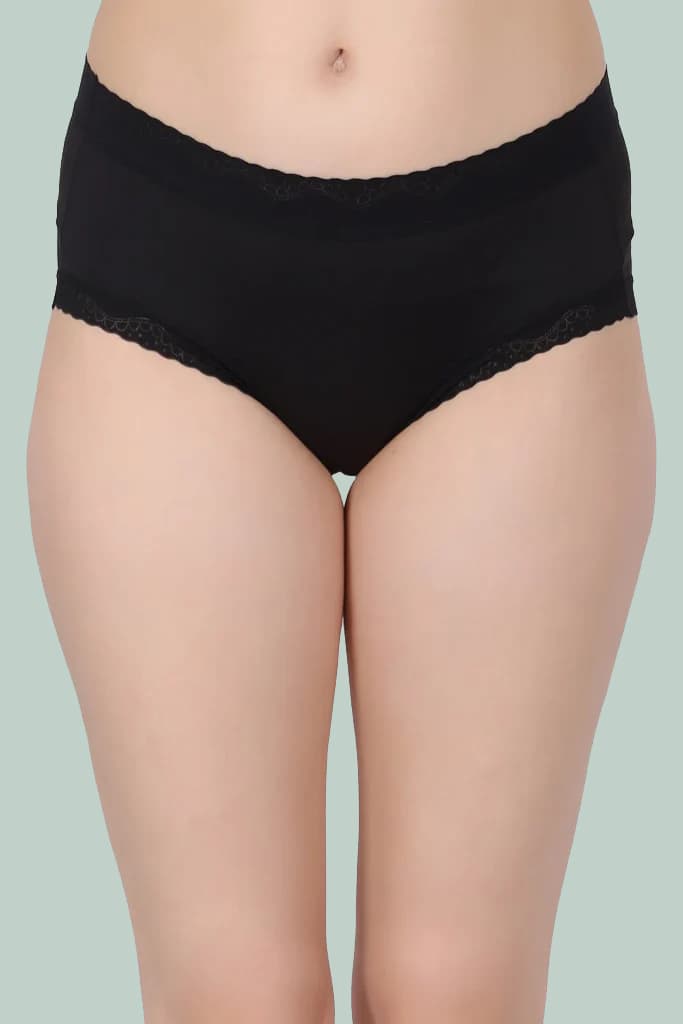 Amour Secrt Women's Extra Soft Nylon Lycra Fabric With Designer Lace Mid Rise Hipster Panty P2011N