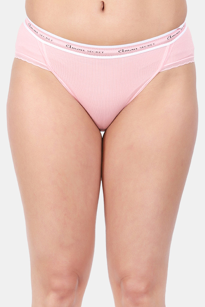 Amour Secrt Women's Extra Smooth Cotton Nylon Spandex Striped fabric With Designer Lace Mid Rise Hipster Panty P2023