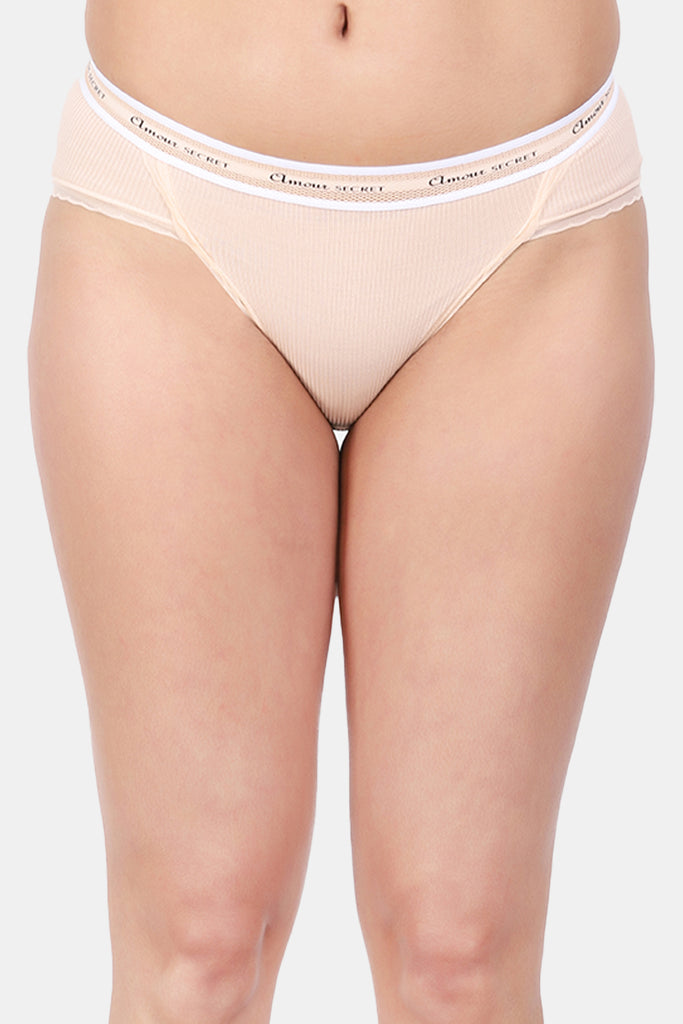 Amour Secrt Women's Extra Smooth Cotton Nylon Spandex Striped fabric With Designer Lace Mid Rise Hipster Panty P2023