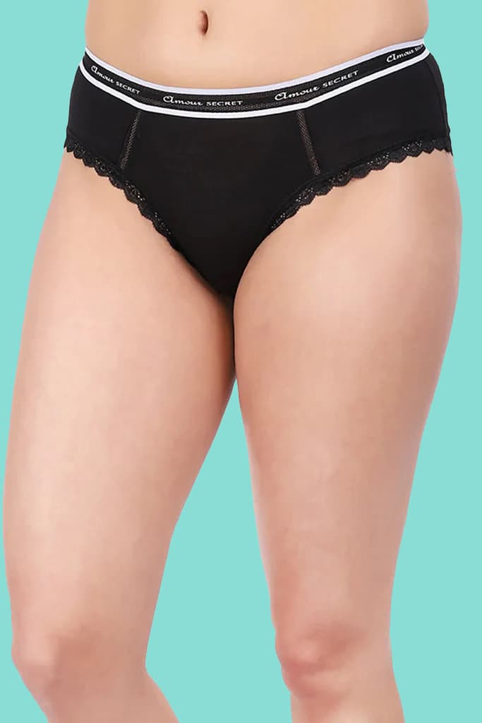 Amour Secrt Women's Rayon Cotton Lycra With Designer Lace And Waist Band Mid Rise Hipster Panty P2024