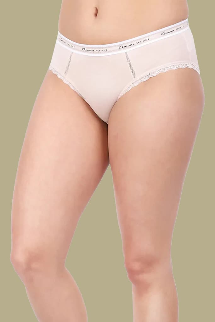 Amour Secrt Women's Rayon Cotton Lycra With Designer Lace And Waist Band Mid Rise Hipster Panty P2024