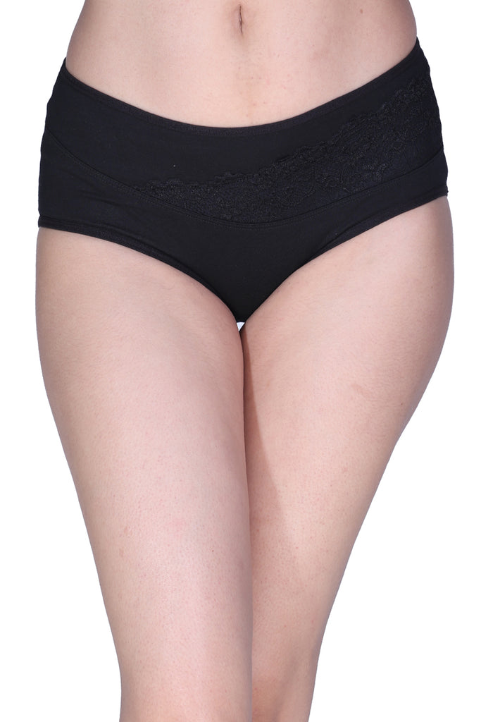 Amour secrt women's cotton lycra spandex fabric with designer lace mid rise hipster panty P2048