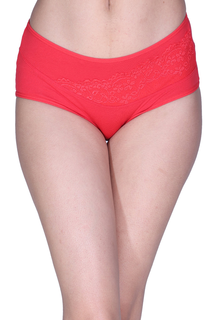 Amour secrt women's cotton lycra spandex fabric with designer lace mid rise hipster panty