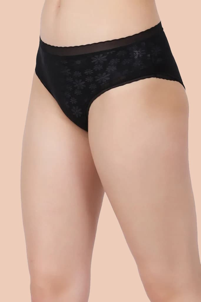 Amour Secrt Women's Thin jacquard Lycra Sey Design Fabric With Designer Lace Mid Rise Hipster Panty (P205N)