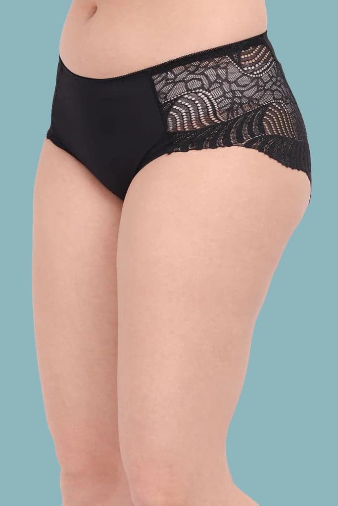 Amour Secrt Women's Extra Soft Nylon Lycra Fabric With Designer Lace Mid Rise Hipster Panty P3327