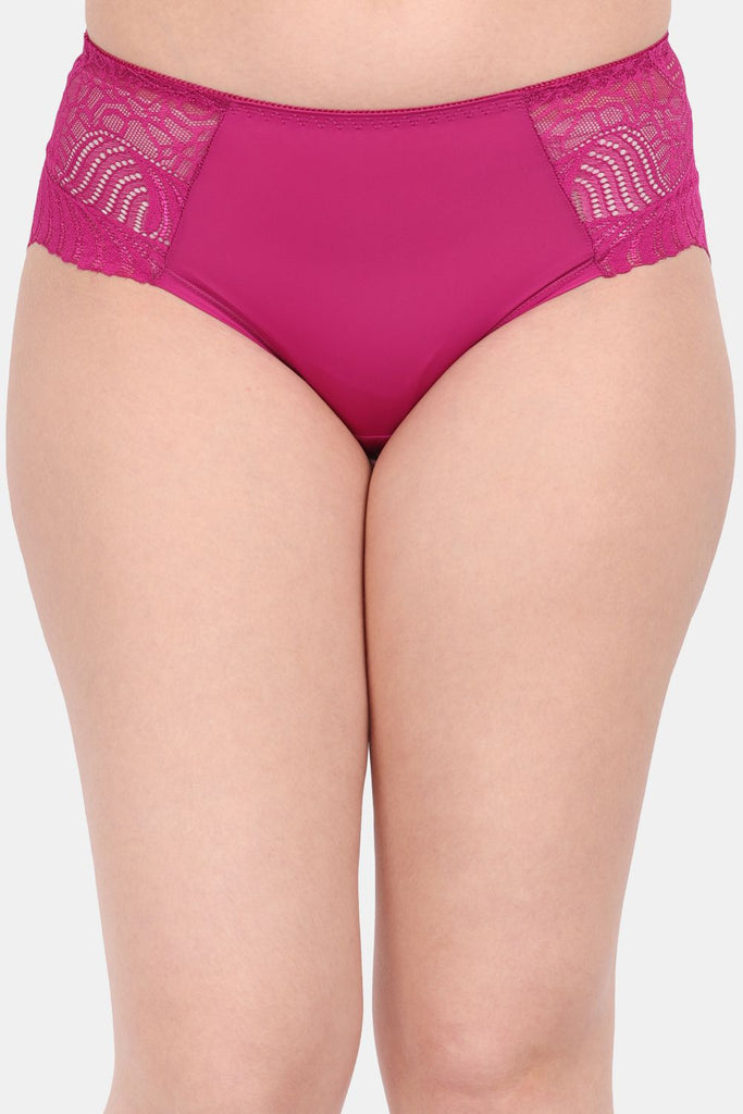 Amour Secrt Women's Extra Soft Shining Nylon Lycra Fabric With Designer Lace Mid Rise Hipster Panty P3327