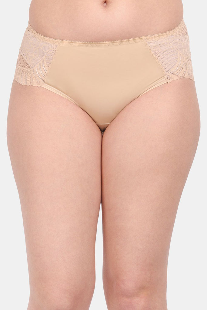 Amour Secrt Women's Extra Soft Shining Nylon Lycra Fabric With Designer Lace Mid Rise Hipster Panty P3327
