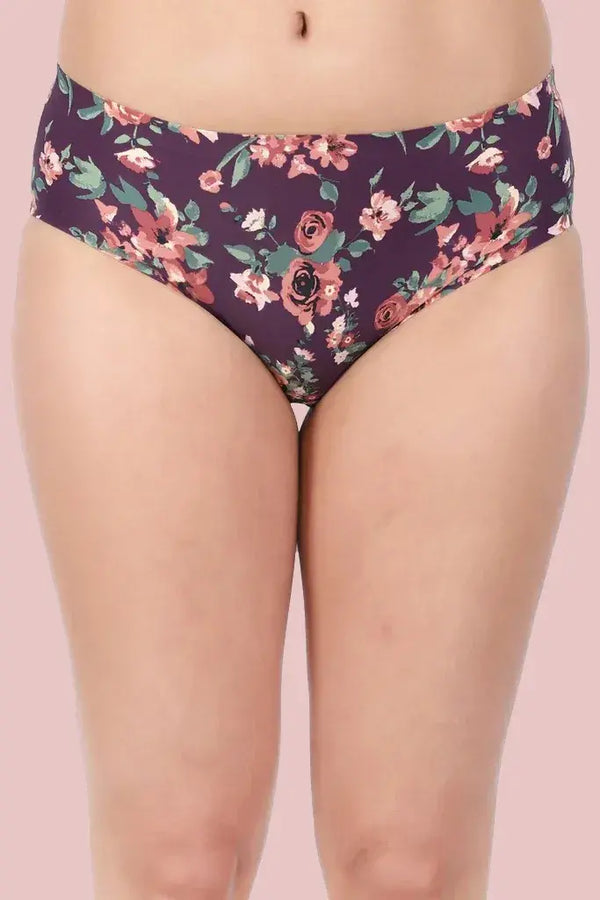 Amour Secrt Women's Bonded Seamless Extra Soft Printed Nylon Spandex Fabric Mid Rise Hipster Panty With Wicking Technology P5002A