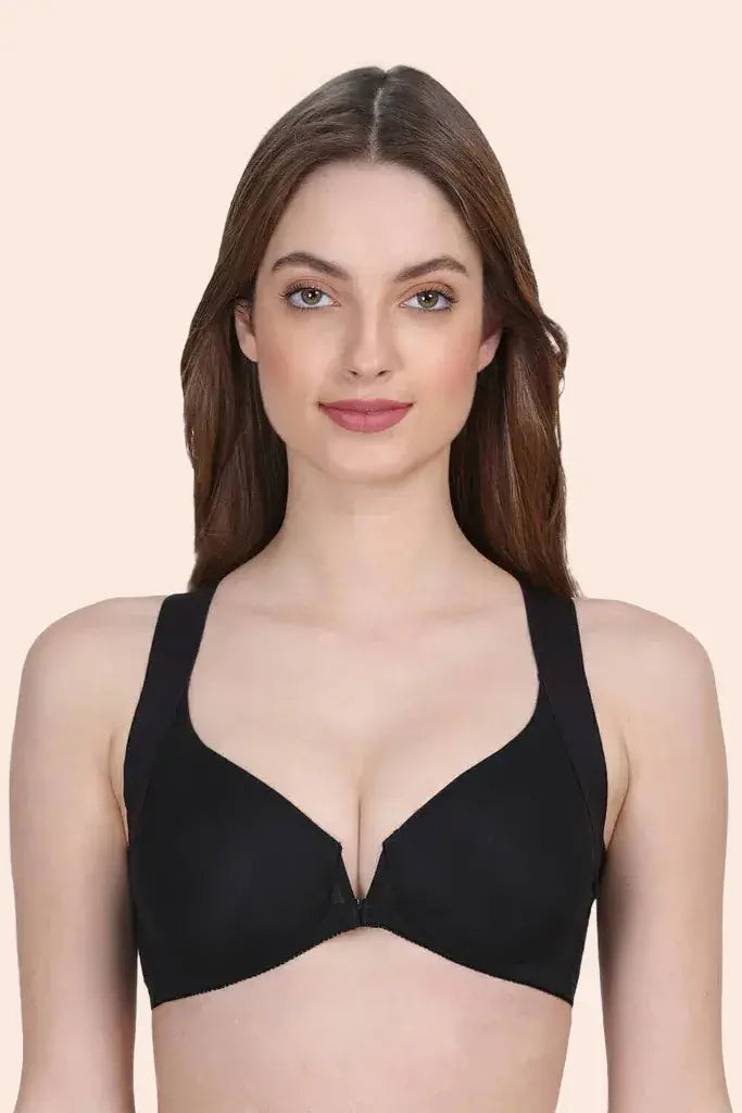 Amour Secrt Women's Seamless Lightly Padded Nylon Lycra Mesh Front Open Medium Coverage With Cross Elastic Back Everyday Bra Bra PD129