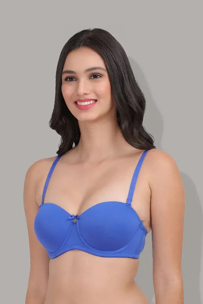 Amour Secrt Women's Lightly Padded Underwired Plain Nylon Spandex Fabric With Detachable Strap Demi Cup Bra PD730