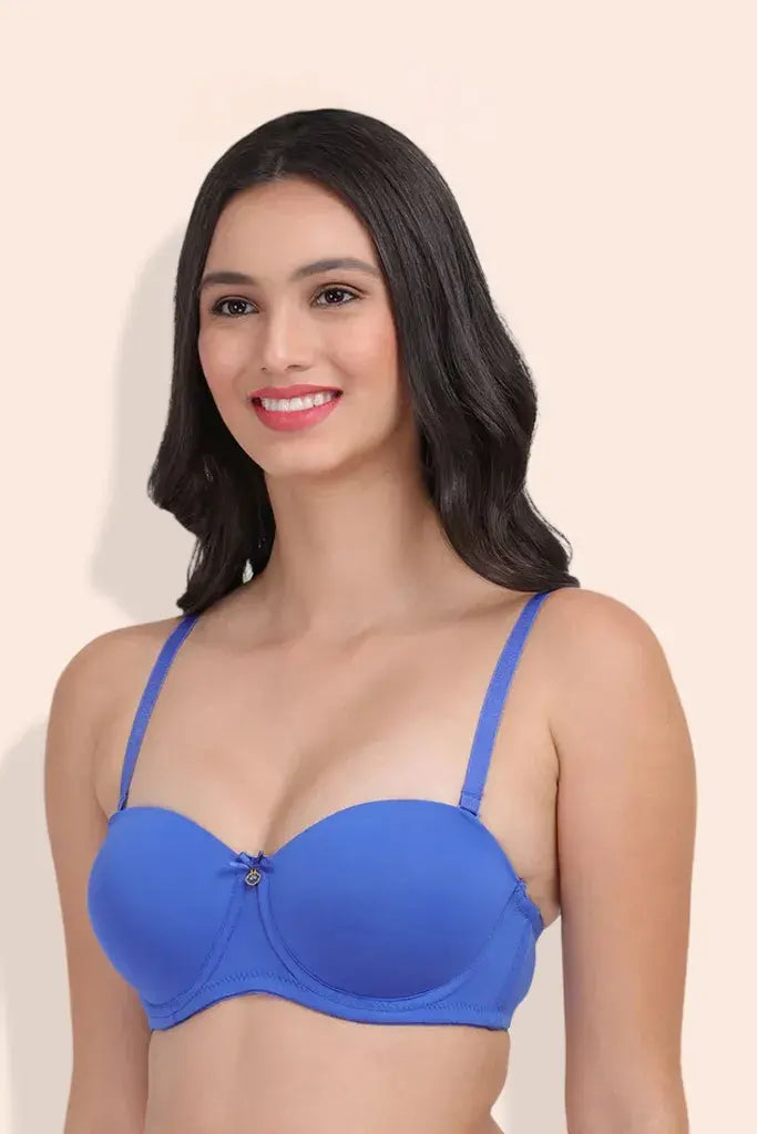 Amour Secrt Women's Lightly Padded Underwired Plain Nylon Spandex Fabric With Detachable Strap Demi Cup Bra PD730