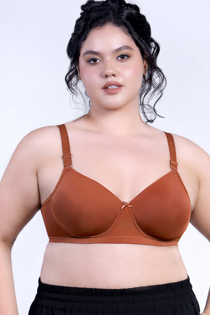 Amour Secrt Women's Seamless Lightly Padded Cool Nylon Spandex Fabric Solid Color Full Coverage T-shirt Bra