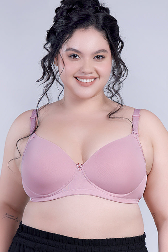 Amour Secrt Women's Seamless Lightly Padded Cool Nylon Spandex Fabric Solid Color Full Coverage T-shirt Bra