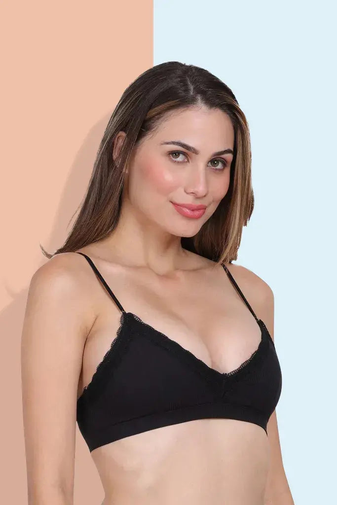 Amour Secrt Women's Everyday Lightly Padded V shape Cotton Fabric with lace Bra PD9068