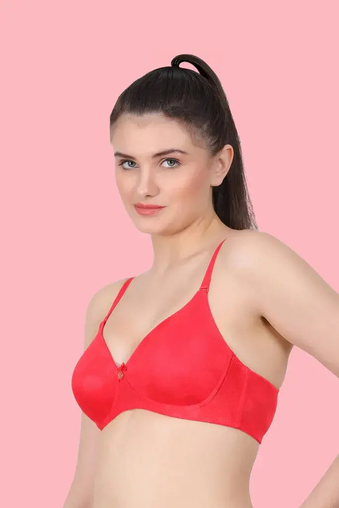 Amour Secrt Women's Seamless Lightly Padded Jacquard Polka Dot Fabric With Detachable Strap Everyday Bra PDRKN001