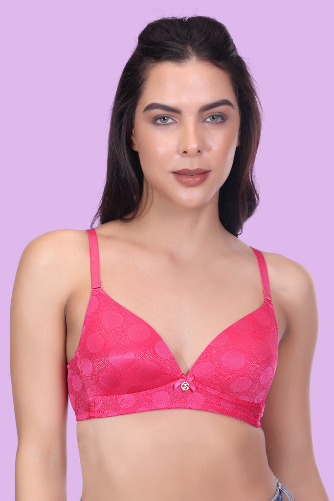 Amour Secrt Women's Seamless Lightly Padded Sey Design Polka Dot Jacquard Nylon Lycra Fabric Plunge Shape T-Shirt Bra PD004
