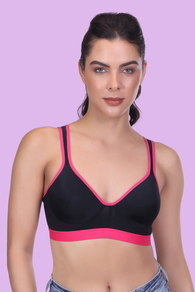 Amour Secrt Women's Lightly Padded Racerback Everyday Bra With Contrast Neon Broad Underband S025