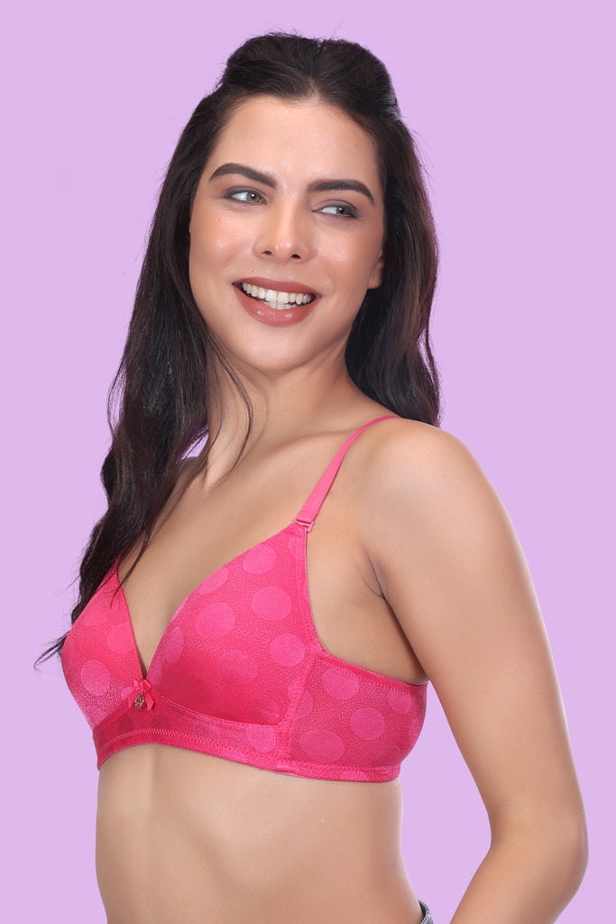 Amour Secrt Women's Seamless Lightly Padded Sey Design Polka Dot Jacquard Nylon Lycra Fabric Plunge Shape T-Shirt Bra PD004