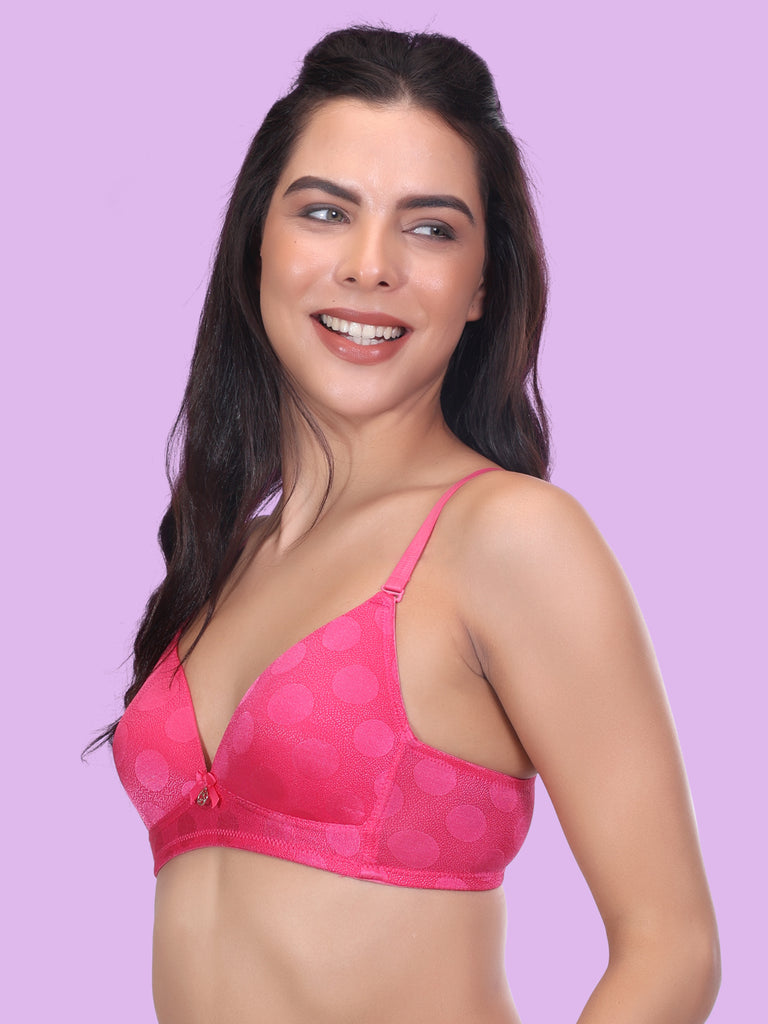 Amour Secrt Women's Seamless Lightly Padded Sey Design Polka Dot Jacquard Nylon Lycra Fabric Plunge Shape T-Shirt Bra PD004