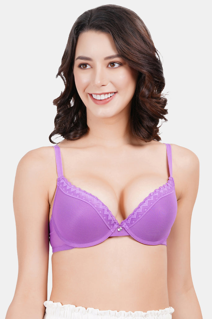 Amour Secrt Women's Seamless Underwired Lightly Push-Up Padded Nylon Spandex Mesh With Designer Lace 3/4th Coverage Everyday T-Shirt Bra PD031