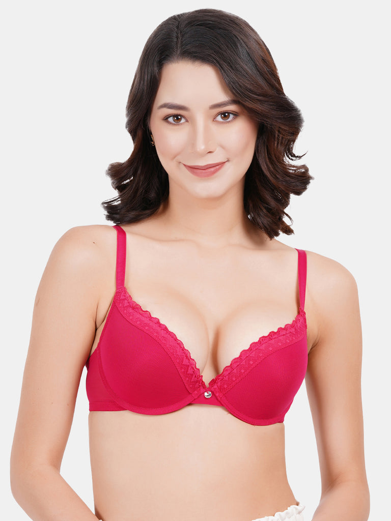 Amour Secrt Women's Seamless underwired lightly pushup padded nylon spandex lace 3/4th coverage everyday  T-shirt Bra PD0031