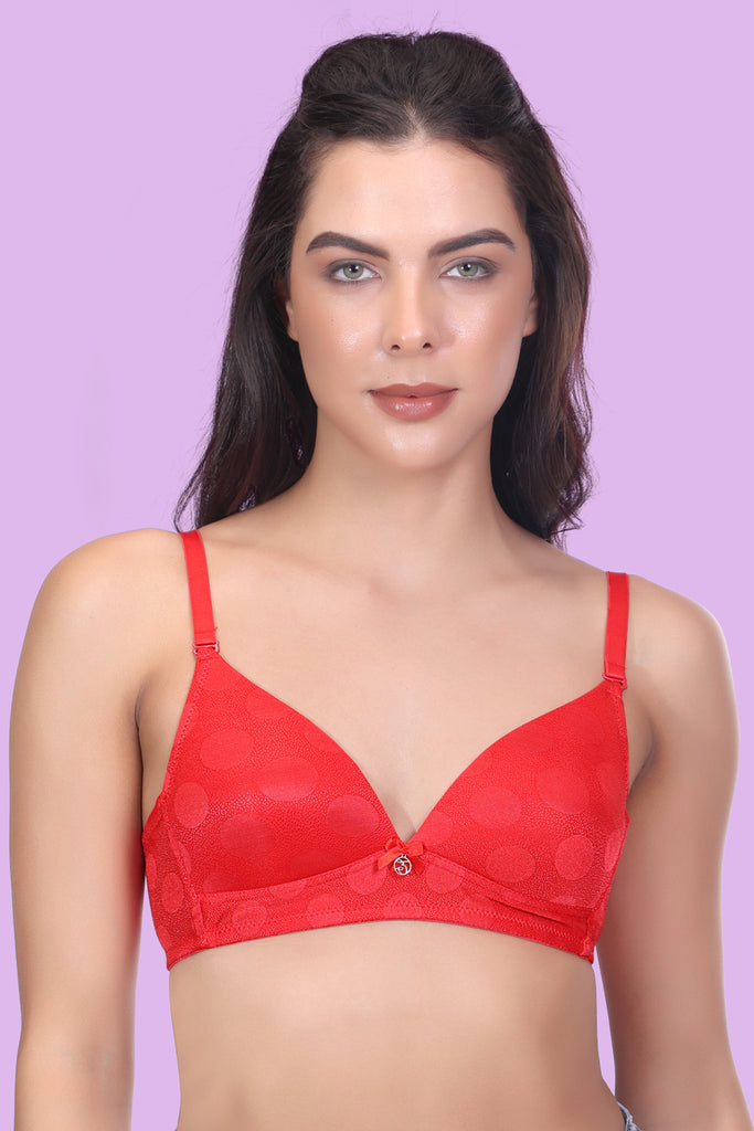 Amour Secrt Women's Seamless Lightly Padded Sey Design Polka Dot Jacquard Nylon Lycra Fabric Plunge Shape T-Shirt Bra PD004