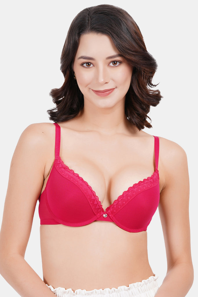 Amour Secrt Women's Seamless Underwired Lightly Push-Up Padded Nylon Spandex Mesh With Designer Lace 3/4th Coverage Everyday T-Shirt Bra PD031