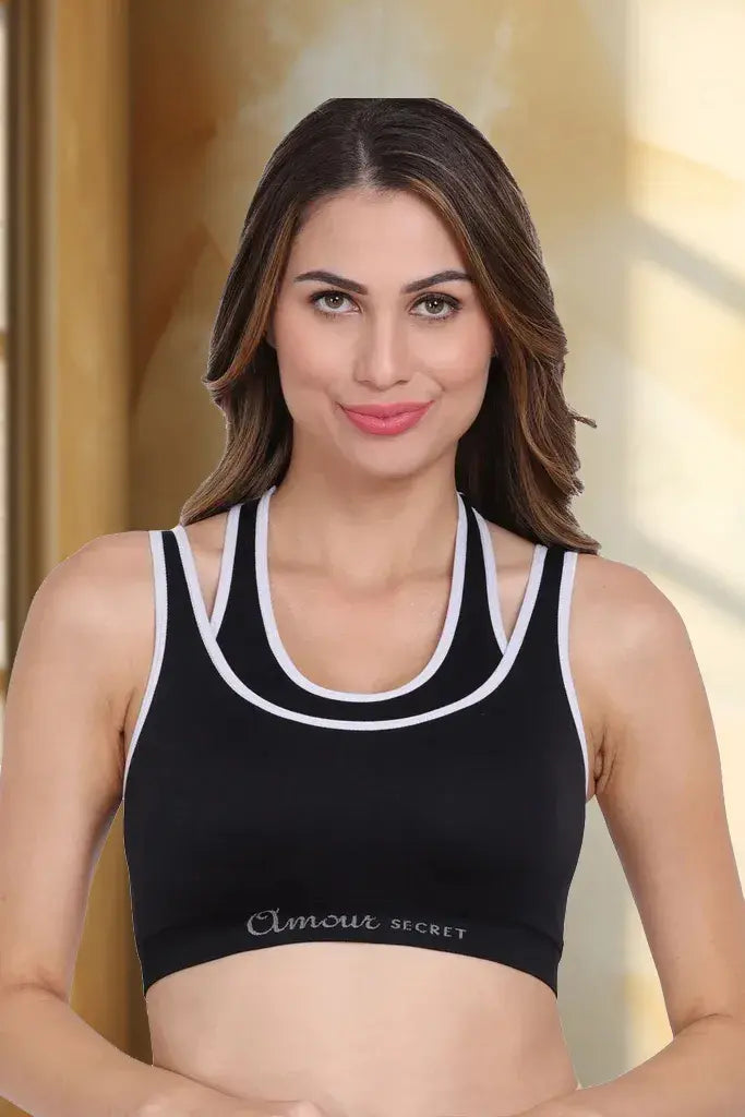 Amour Secrt Women's Nylon Spandex Seamless Removable Lightly Padded Sports Bra With Wicking Technology S001N