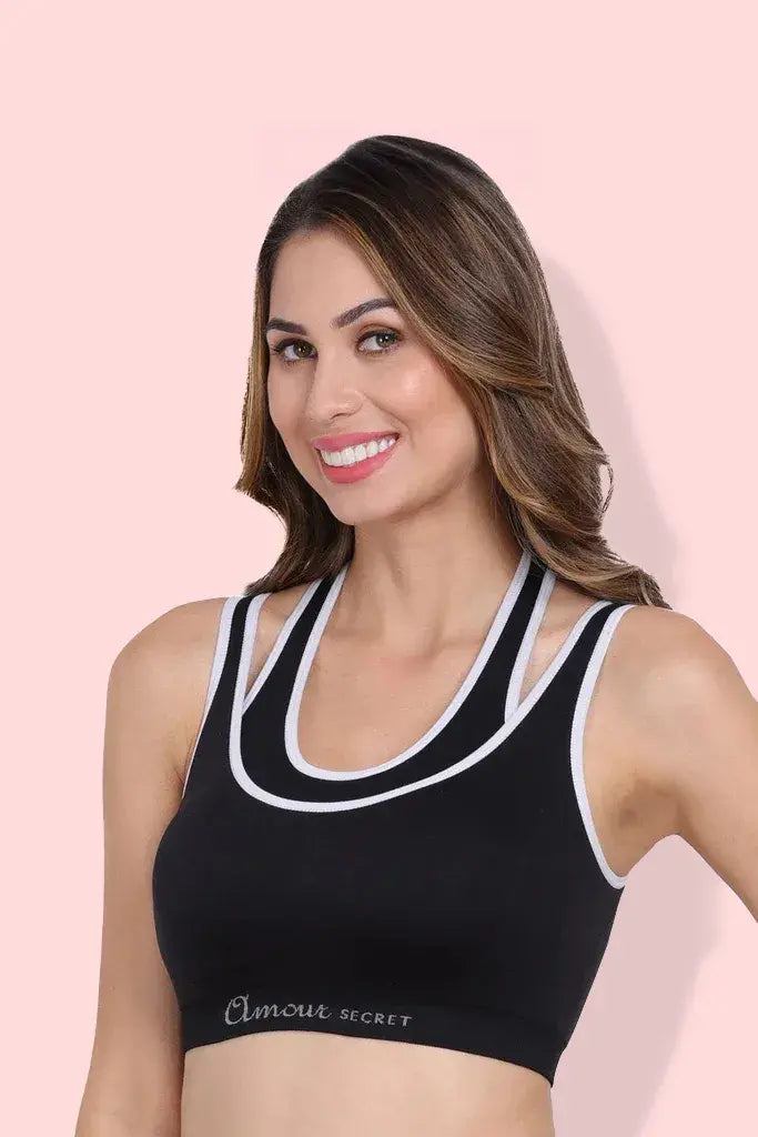 Amour Secrt Women's Nylon Spandex Seamless Removable Lightly Padded Sports Bra With Wicking Technology S001N