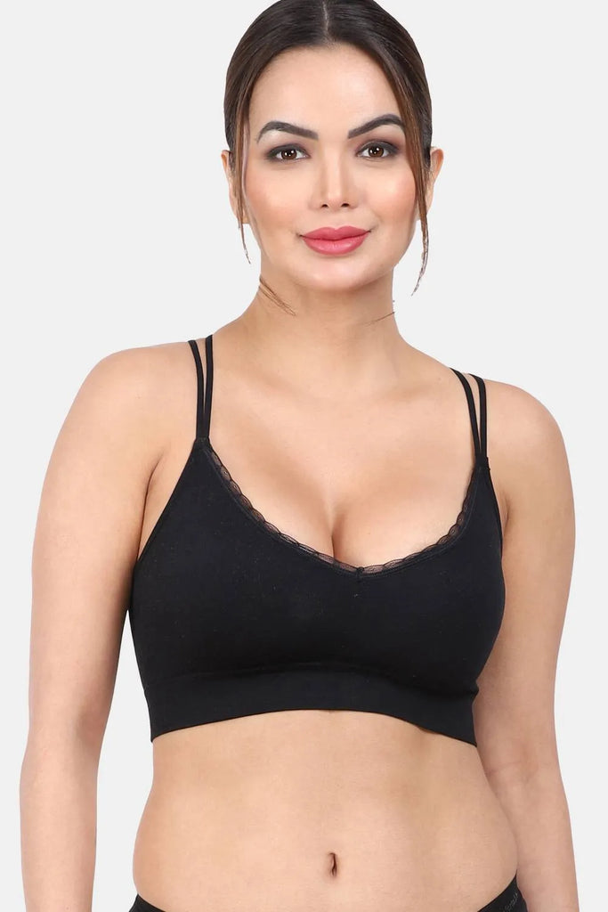 Amour Secrt Women's Lightly Padded Extra Smooth Nylon Spandex Sey Design With Designer Lace Medium Impact Sports Bra S1005N