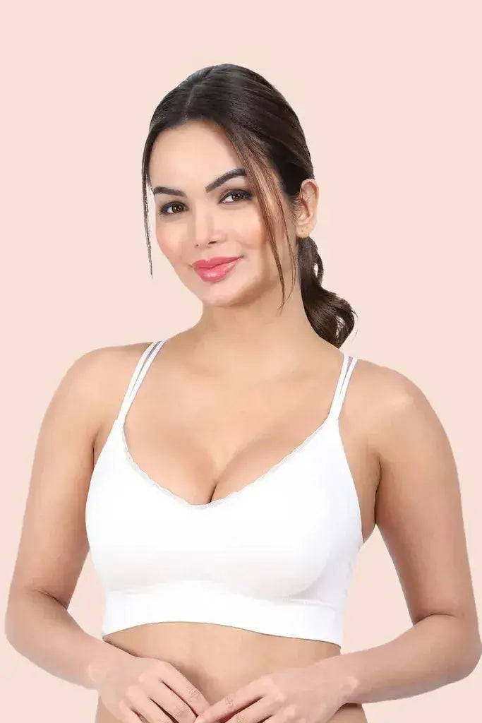 Amour Secrt Women's Lightly Padded Extra Smooth Nylon Spandex Sey Design With Designer Lace Medium Impact Sports Bra S1005N