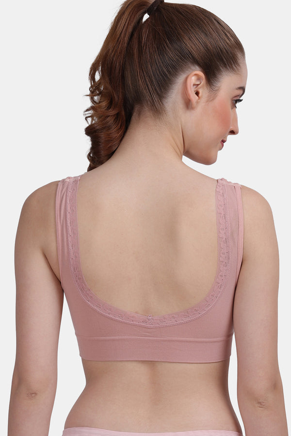 Amour Secrt Women's Seamless Lightly Padded Self Design Nylon Spandex Fabric With Designer Neck Lace Medium Impact Sports Bra S2059