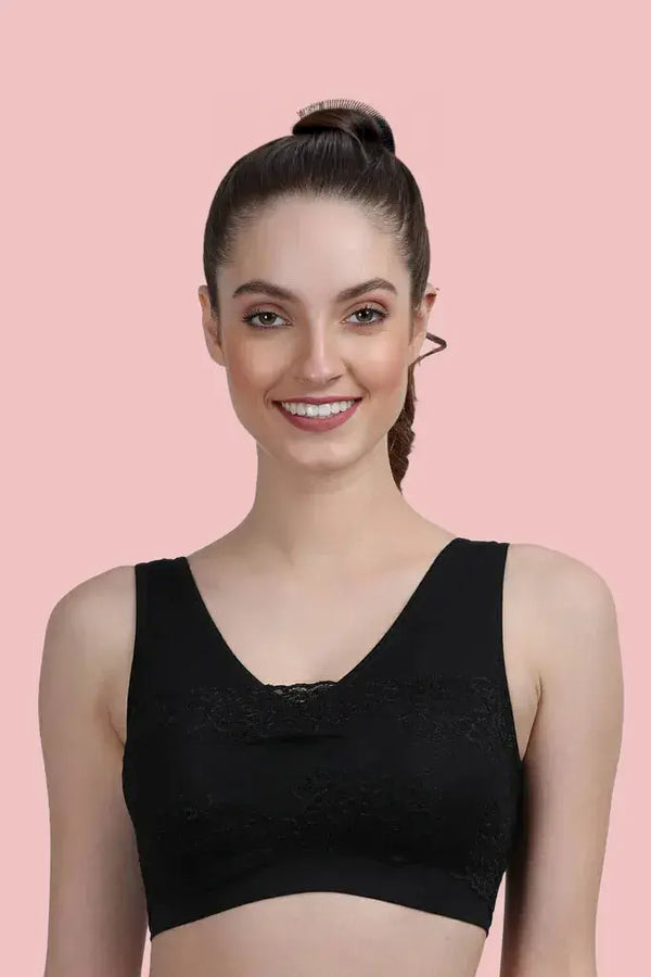 Amour secrt women's seamless light padded nylon spandex fabric with designer lace on the front full coverage everyday bra (S2805)