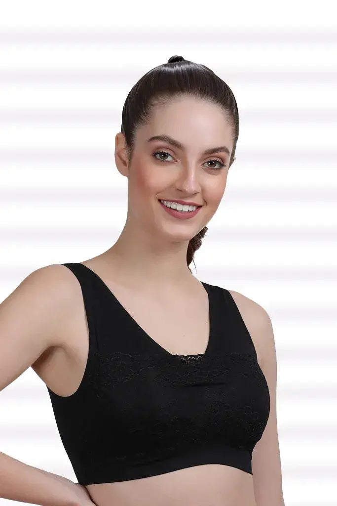 Amour secrt women's seamless light padded nylon spandex fabric with designer lace on the front full coverage everyday bra (S2805)