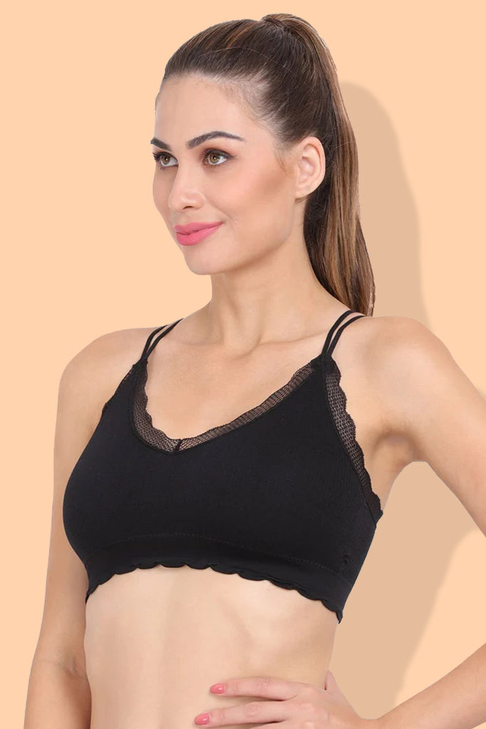 Amour Secrt Women's Seamless Lightly Padded \ Removable Lined Nylon Spandex With Lace Detailing Medium Impact Sports Bra S3061