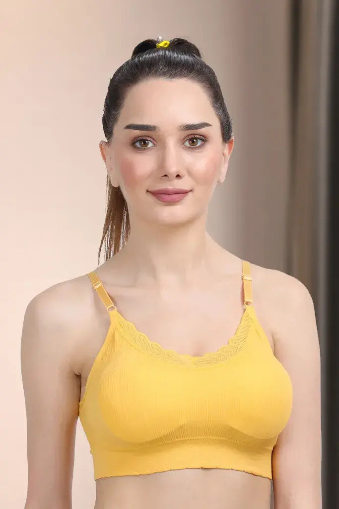 Amour Secrt Women's Seamless With Adjustable Straps Lined Nylon Lycra Fabric With Designer Lace Neck Line Full Coverage Teenager Bra S338