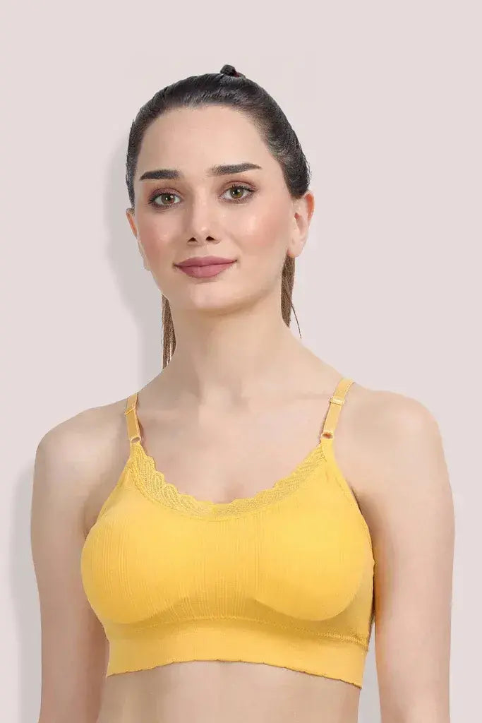 Amour Secrt Women's Seamless With Adjustable Straps Lined Nylon Lycra Fabric With Designer Lace Neck Line Full Coverage Teenager Bra S338