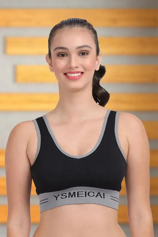 Amour Secrt Women's Lightly Padded sey designer nylon lycra jucquard fabric with broad waist high impact removable cup sports bra S8082