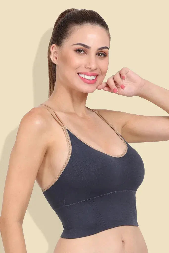 Amour Secrt Women's seamless Lightly Padded extra soft nylon lycra fabric with small designer lace high impact crop top Bra S8806