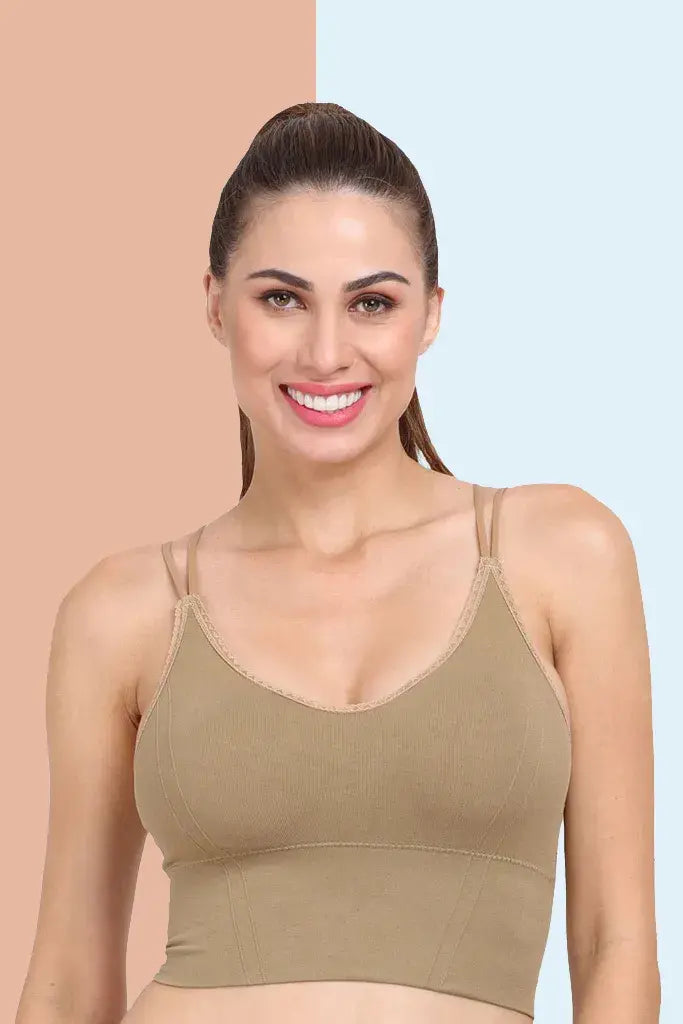 Amour Secrt Women's seamless Lightly Padded extra soft nylon lycra fabric with small designer lace high impact crop top Bra S8806