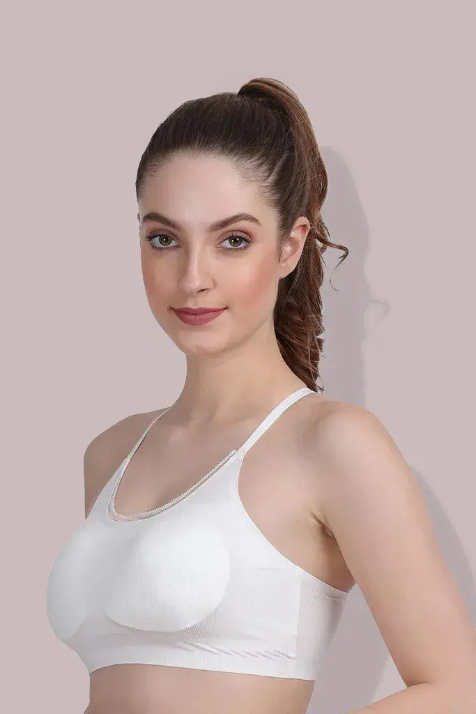 Amour Secrt Women's Seamless Bonded Lightly Padded Extra Soft Lined Nylon Lycra Fabric With Designer Lace Neck Line and Designer Elastic Everyday Medium Coverage Bra S8828