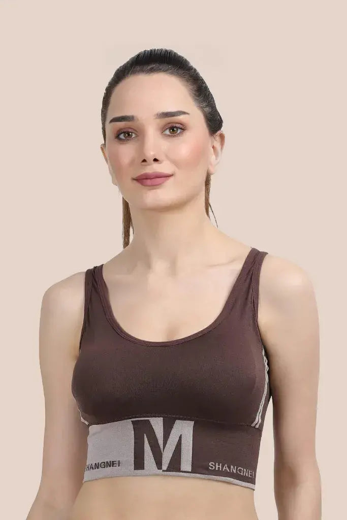 Amour Secrt Women's Seamless Lightly Padded Full Coverage Broad Waist Super Soft Nylon Lycra Sports Bra With Wicking Technology S975