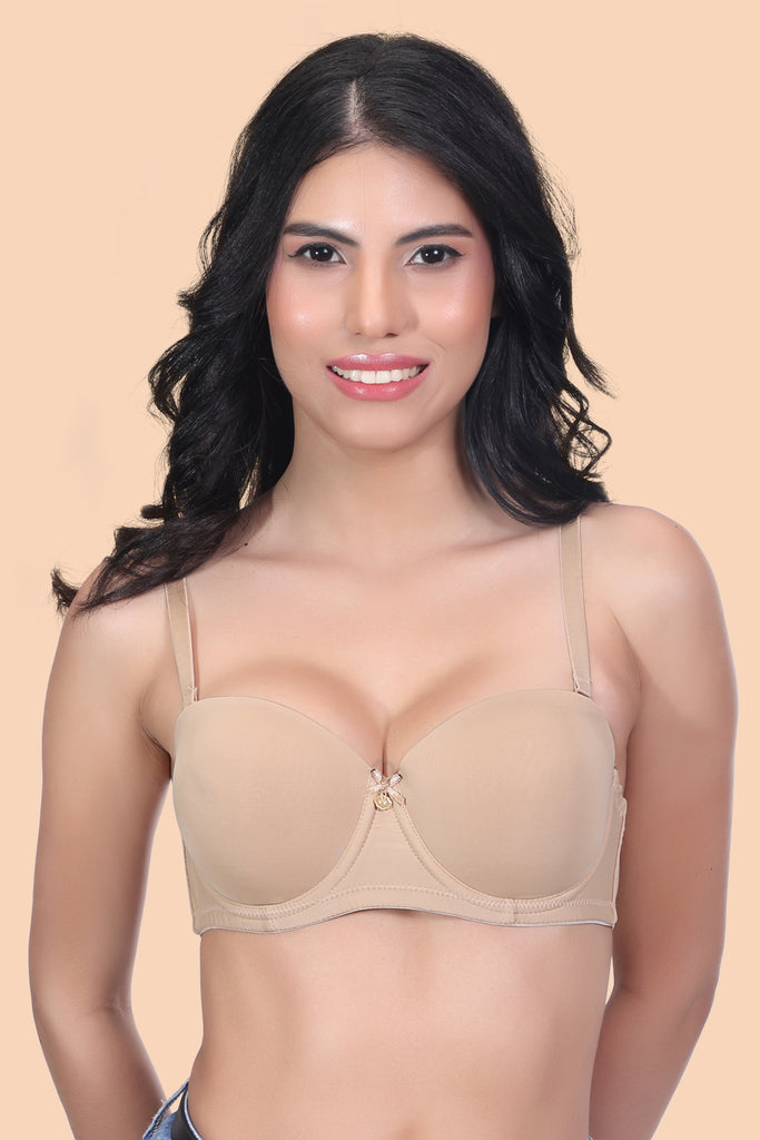 Amour Secrt Women's Lightly Padded Underwired Plain Nylon Spandex Fabric With Detachable Strap Demi Cup Bra PDN730