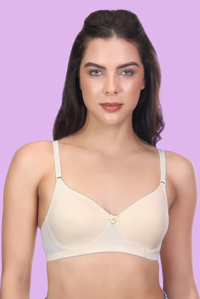 Amour Secrt Women's Seamless Lightly Padded Cool Nylon Spandex Fabric Solid Color Full Coverage T-shirt Bra