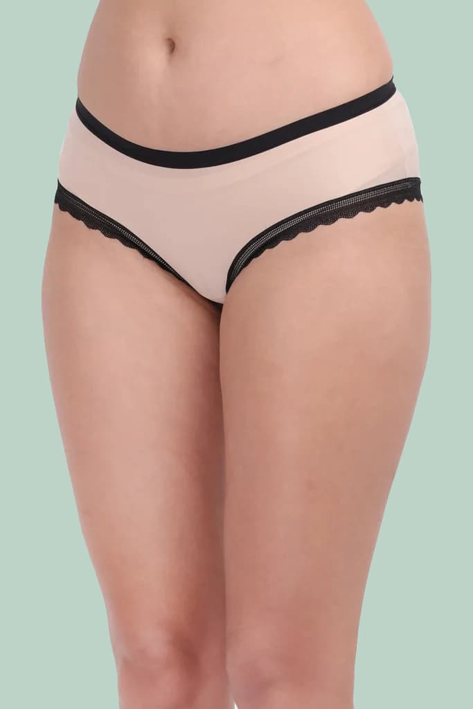 Amour Secrt Women's Extra Soft Paper Thin Nylon Lycra Fabric With Designer Lace And Waist Band Mid Rise Hipster Panty P9055