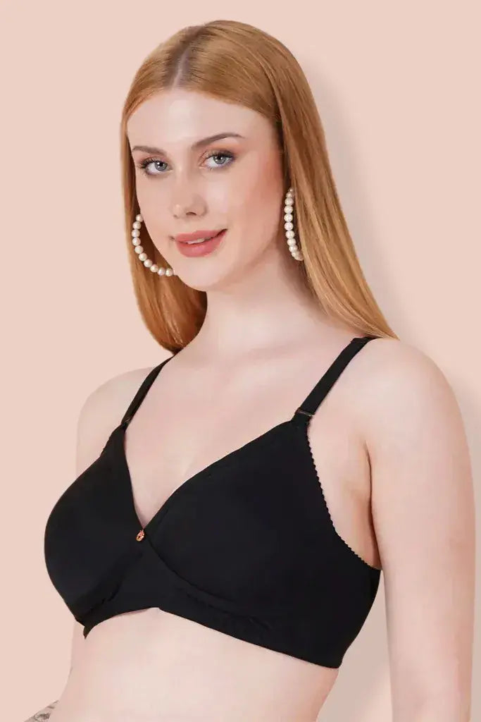 Amour Secrt Women's Full Coverage Non-Wired Padded Bra with Cross Elastic Support Nylon Spandex Solid Bra ASB333