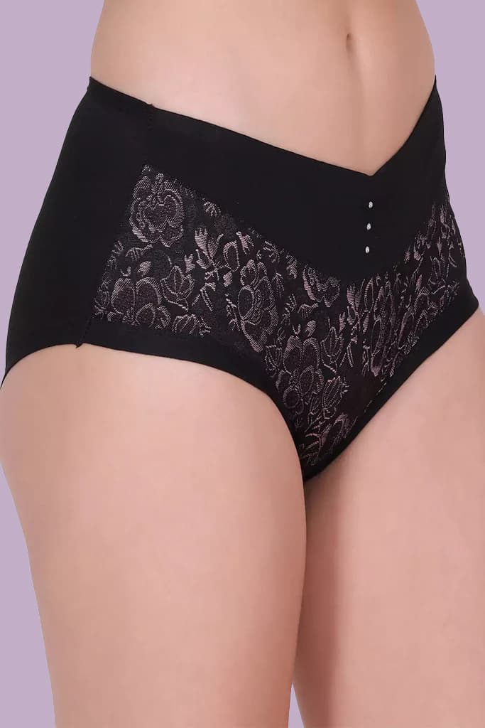 Amour Secrt Women's Rayon Lycra Fabric With Double Tone Jacquard Net Lycra Mid Rise Hipster Panty P_8042