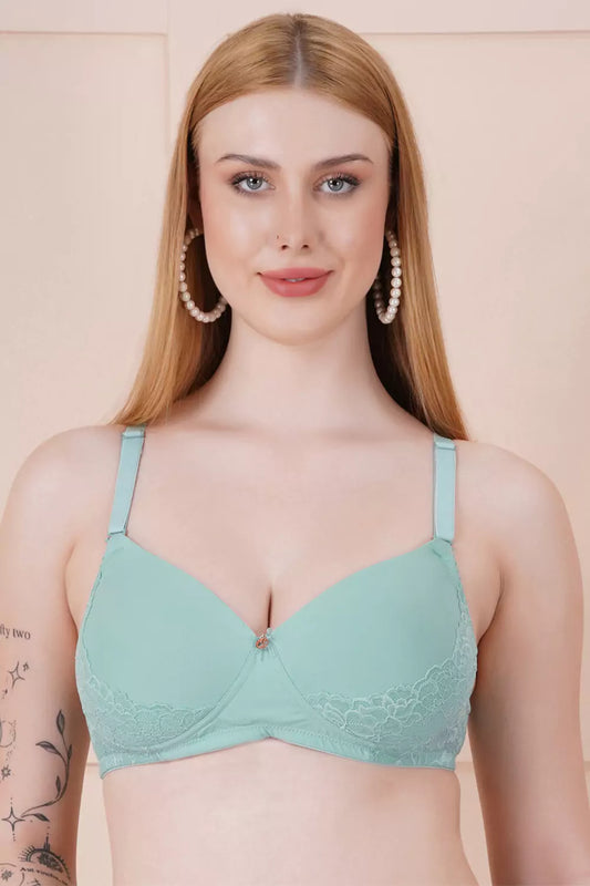 Women's Full Coverage Padded Bra with Lace – Wireless, Soft Support & Wicking Fabric ASB111