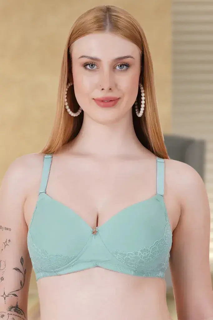 Amour Secrt Women's  Non-Wired  Full Coverage Padded Bra with Lace Detailing Nylon Spandex Super Soft Bra ASB111